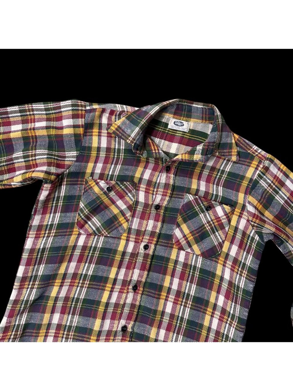 Vintage Plaid Flannel Shirt Red Green Yellow Checkered Long Sleeve Mr Leggs 70s
